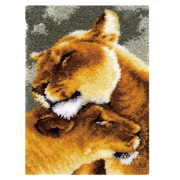 Juego de alfombras bordadas con pestillo para hacer alfombras DIY, hecho a mano, con patrón de animales, gancho de pestillo Abrazo leones