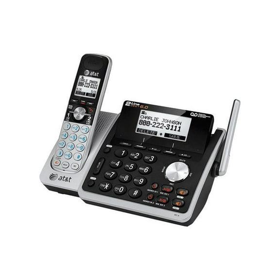 AT&T TL88102 DECT 6.0 2-Line Expandable Corded/Cordless Phone with Answering System, Silver/Black, 1 Handset