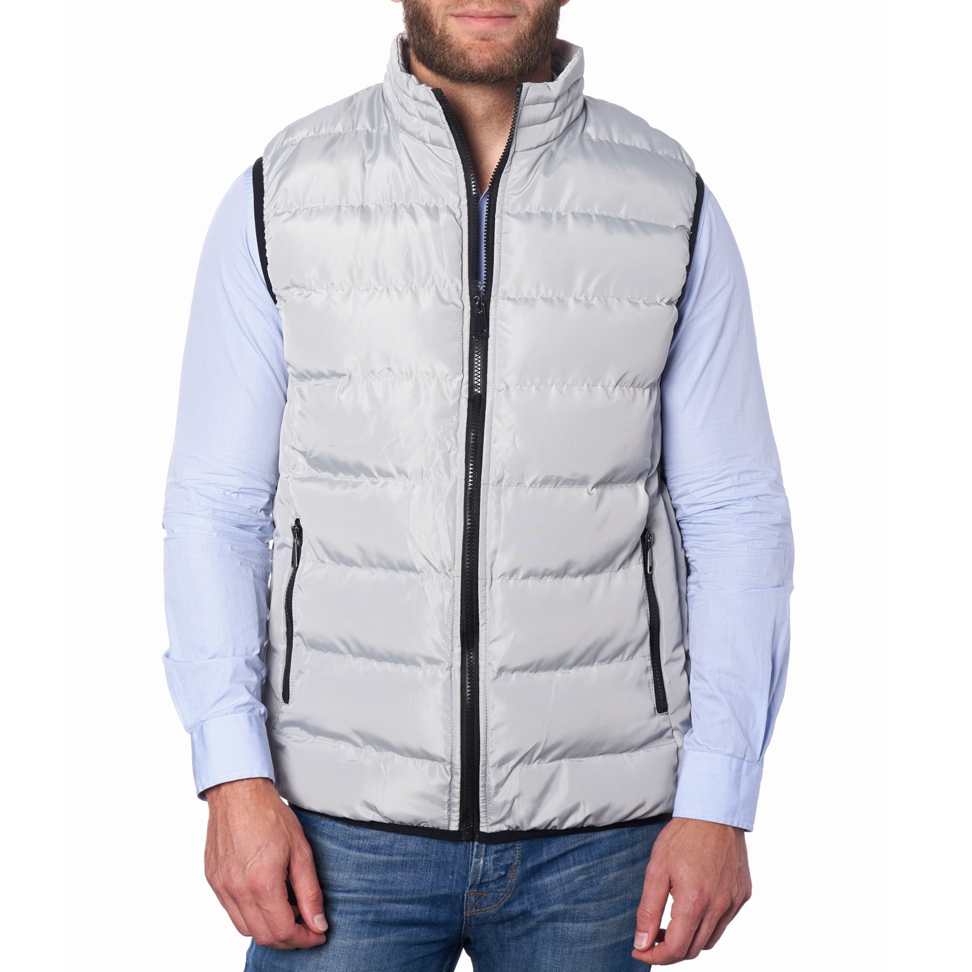 Sayhi Mens Warm Winter Padded Quilted Puffer Vest Stand Collar Down Vest