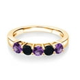 thumbnail image 2 of Gem Stone King 18K Yellow Gold Plated Silver Purple Amethyst and Black Onyx Wedding Band Ring for Women (0.74 Cttw, Round 3.5MM, Gemstone February Birthstone, Size 7), 2 of 4