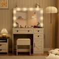 thumbnail image 2 of Linor 35.4" Makeup Vanity Desk with Mirror, Lights, and Chair, Farmhouse White Rustic Vanity Desk, Easily Assembled 3 Color Lighting Mode Makeup Vanity for Women, Wooden Top, 2 of 7