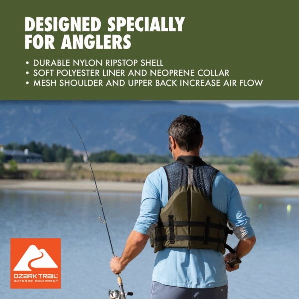 Ozark Trail Adult Unisex Fishing Vest with Quick-Release Buckles