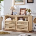 thumbnail image 5 of Boho 2 Drawers Rattan Farmhouse Nightstand, Rustic Bedside Table with Drawers for Bedroom, Vintage End Table with Open Shelf for Living Room, Natural, 5 of 9