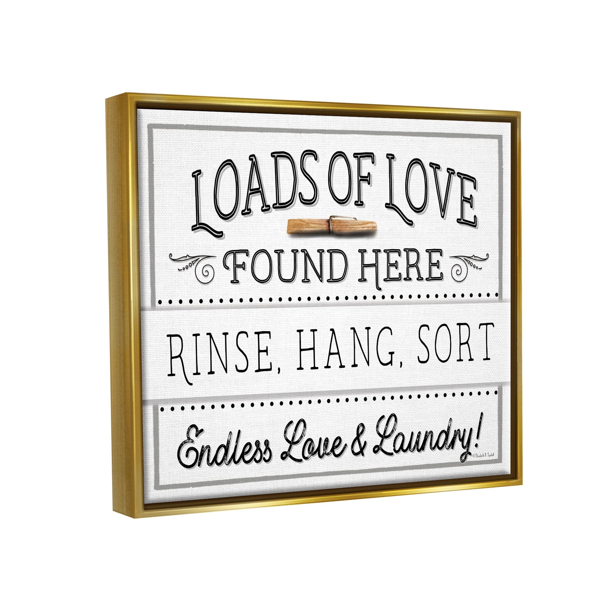 Stupell Industries Loads of Love Laundry Typography Painting Gold Floater Framed Canvas Art Print Wall Art, 31 x 25