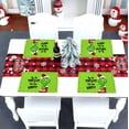thumbnail image 2 of Linen Grinchmas Placemats Set of 4 Merry Christmas Table Mats Green Elf Winter Holiday Party Decorations for Home Kitchen Table Supply (Green, 12" x 18"), 2 of 6