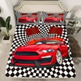 thumbnail image 2 of Manfei Red Racing Car Bed Sheets Set Twin Size, Checkered Flag Bedding Twin Size, Extreme Sports Twin Sheet Sets, Microfiber Bedroom Decoration, 3-Piece, 2 of 7