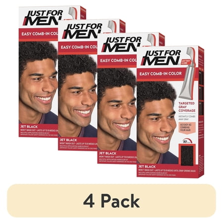 (4 pack) Just For Men Easy Comb-in Hair Color for Men with Applicator, Jet Black, A-60