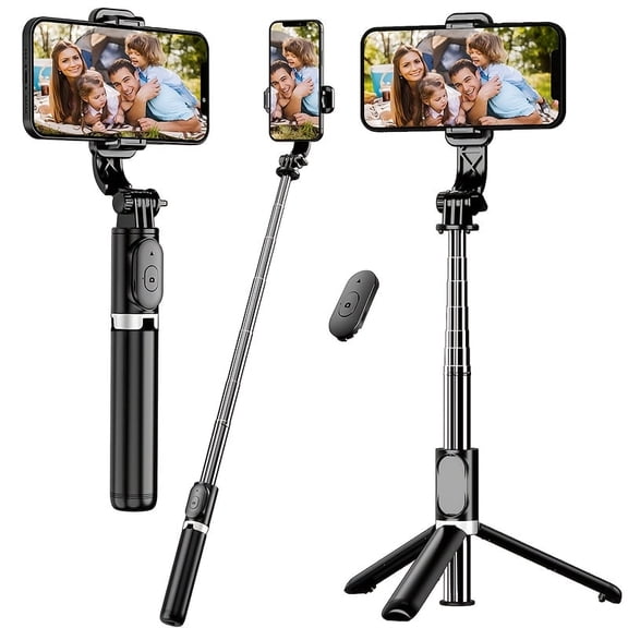40-Inch Extendable Bluetooth Selfie Stick Tripod with Wireless Remote, 360° Rotatable Phone Holder, Portable Anti-Shake Stand for iPhone & Android Smartphones