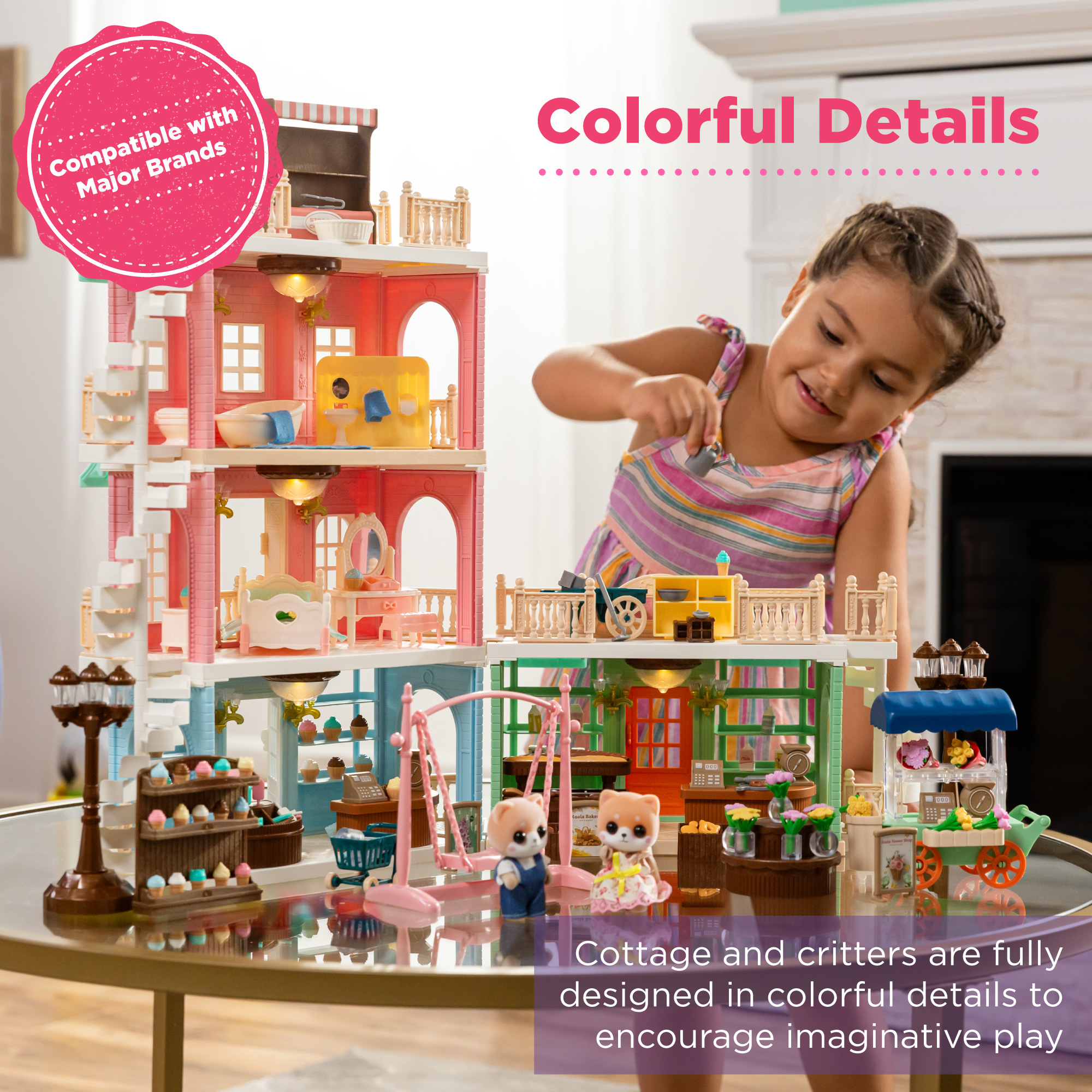 Best Choice Products Deluxe Cottage Dollhouse Mansion Pretend Toy Playset w/ 225 Accessories  and Tiny Critters for Kids - image 4 of 7