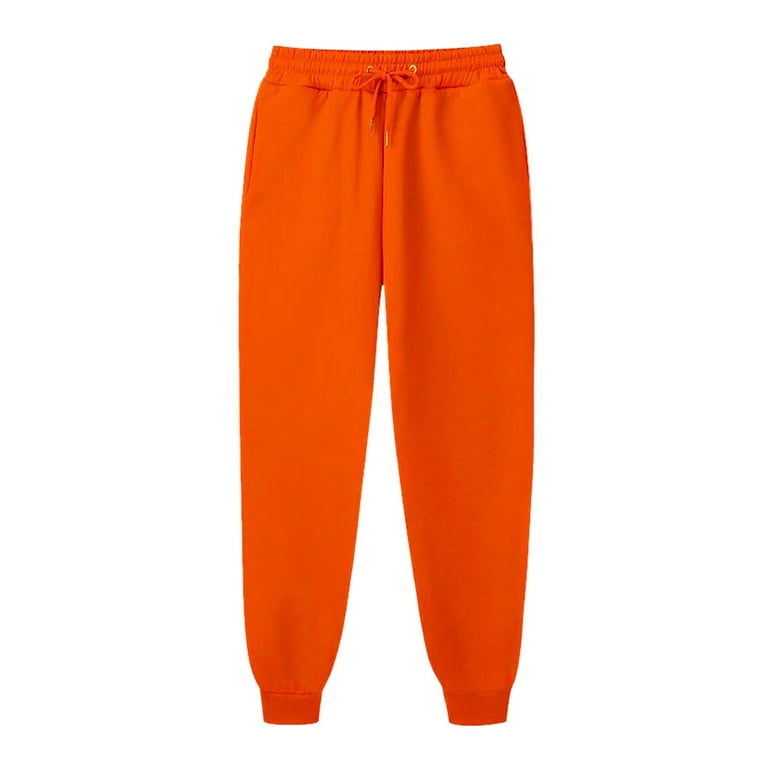 Noarlalf Sweatpants Women Joggers for Women Solid Color Drawstring Elastic  Waist Casual Loose Sweatpants Orange L