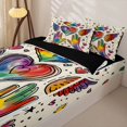 thumbnail image 3 of Manfei Cartoon Rainbow Love Zipper Twin Comforter Sets with Fitted Sheet and 2 Pillowcases, Watercolor Graffiti Art Zipper Bedding Set, Cream Blue, Black Reversible, 4 Pieces, 3 of 7