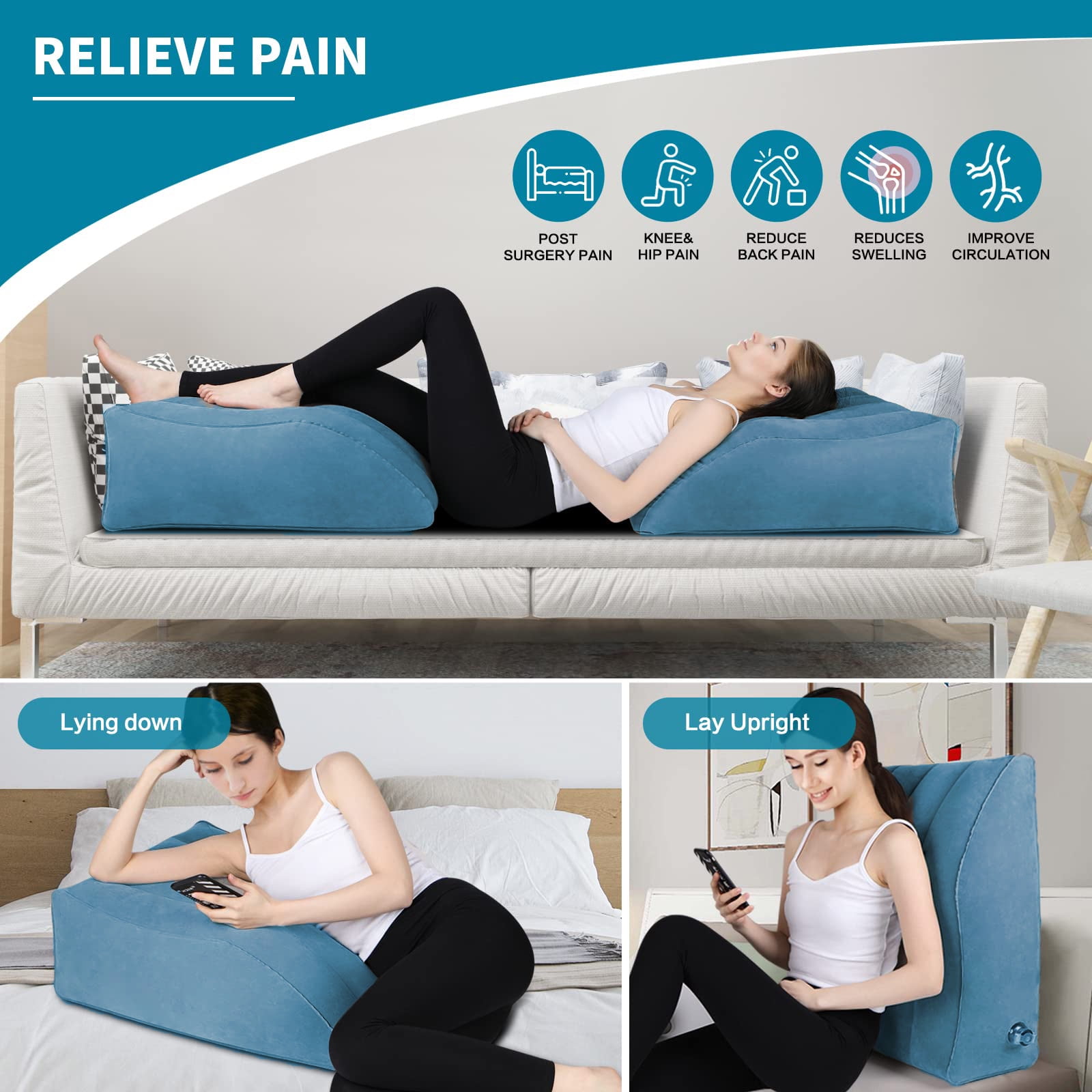 Yunnyp Inflatable Leg Rest, Leg Wedge Pillow for Raising Legs and Kneehelps Relieve Edema - Improves Blood Circulation, Light and Portable