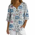 thumbnail image 2 of Warop Women's 3/4 Sleeve Tops Fashionable Printed V-Neck Blouse Loose Fit Pullover T Shirts with Decorative Buttons, 2 of 5