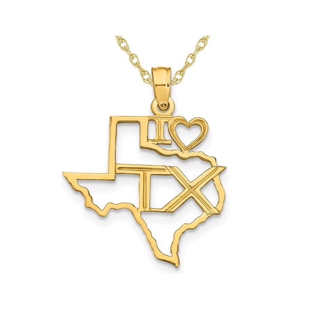 14K Yellow Gold Solid Texas State Charm Pendant Necklace with Chain