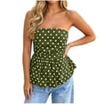 thumbnail image 3 of GERsome Tube Tops for Women Strapless Polka Dot Ruched Peplum Tops Sleeveless Casual Bandeau Tops Green Size L, 3 of 9