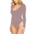 thumbnail image 4 of Plus Size Skinny Solid Color Scoop Neck Long Sleeve Bodysuit,Women's Open Crotch Bodysuit Zipper Bottom Jumpsuit Bodysuits, 4 of 6