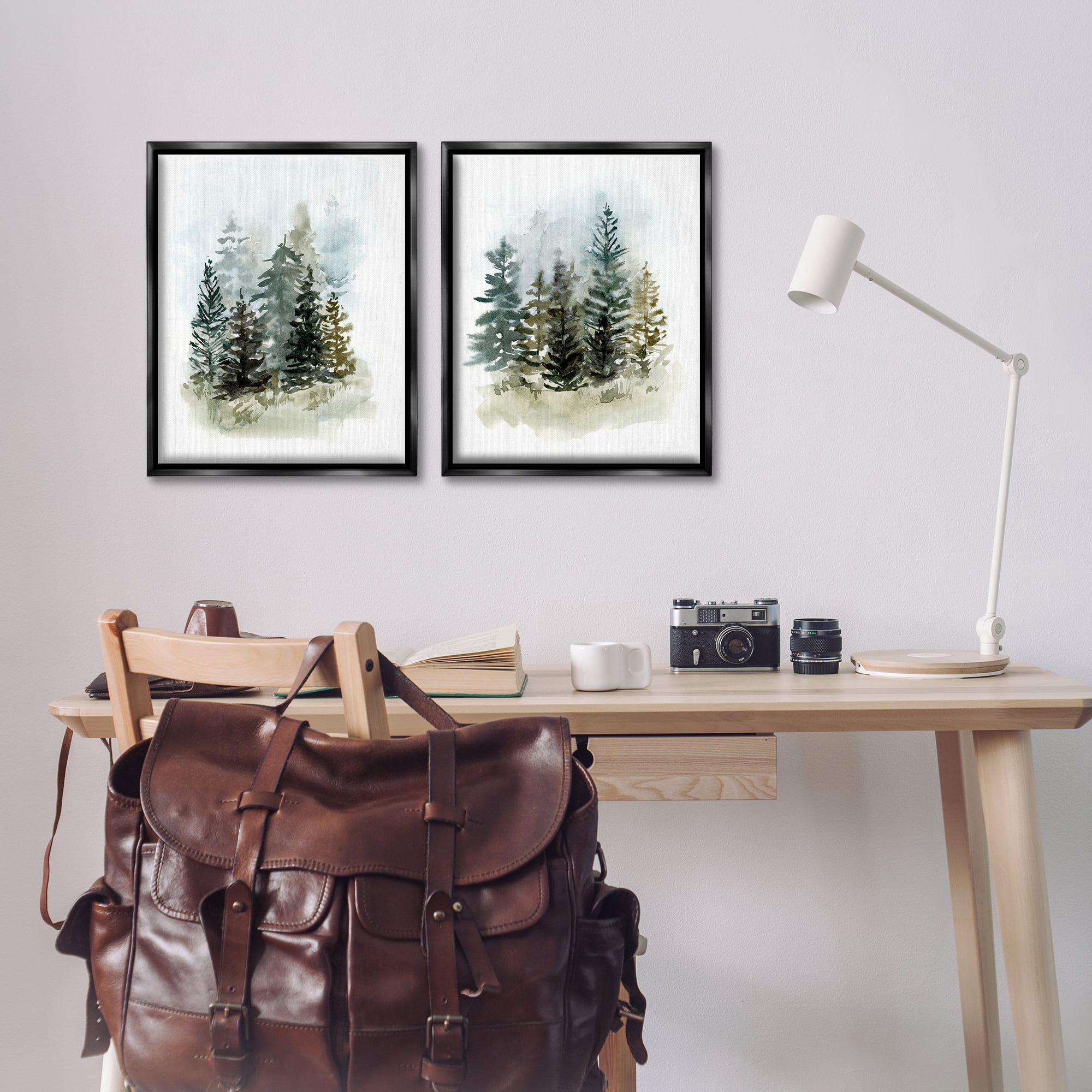 Stupell Industries Pine Trees Forest Grove Landscape & Nature Painting Black Floater Framed Canvas Art Print Wall Art, 17 x 21, Set of 2