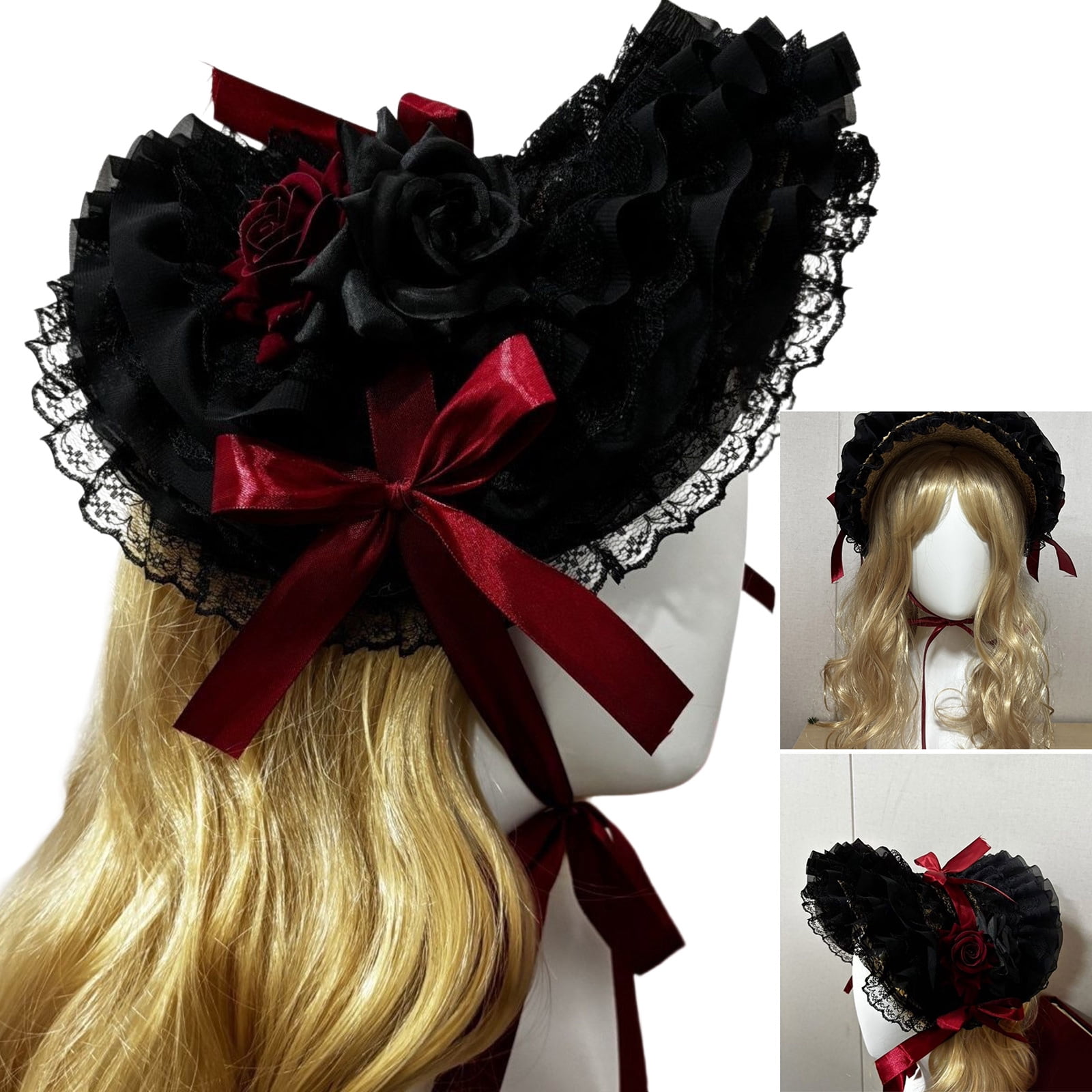 Woven Straw Bonnet Hat Adjustable Ribbon Necktie Hat for Theme Event Dressingup Roleplay Headwear For Masquerades Party