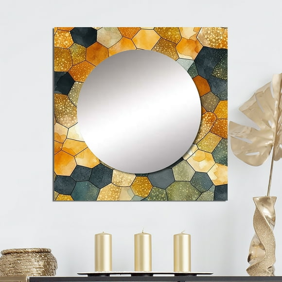 Designart "Chromatic Hexa Mirage II" Abstract Shapes Square Mirror For Wall Decor - Large Multi-Color Square Mirror Printed Wall Decor - Transitional Square Living Room Mirror