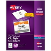 Avery Name Badges with Clips, 3" x 4", 100 Badges (74541)