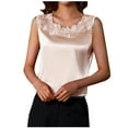 thumbnail image 4 of Amzcrzy Women's Satin Camisole Tank Tops Lace Silk Satin Pajama Tank Tops Floral V Neck Soft Spaghetti Strap Loose Sleepwear M-4XL, 4 of 6