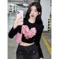 thumbnail image 2 of Camisetas de manga larga para mujer, camisetas retro, estilo americano, modernas, sencillas, de calle, ajustadas, estilo nicho, recortadas, informales, para estudiantes, elegantes y dulces., 2 of 6