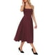 thumbnail image 4 of Vestido midi sin mangas de cuello cuadrado para mujeres, vestido de fiesta elegante y clásico, color rojo vino., 4 of 6