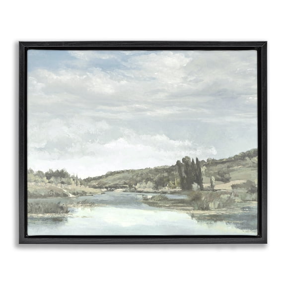 Stupell Industries Traditional On The Water Landscape Black Floating Frame Canvas Art, 21 x 17, by Christy McKee