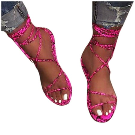 

Vedolay Sandals Ladies Sandals for Women Casual Summer Buckle Strap Sandals Summer Beach Shoes Hot Pink 9
