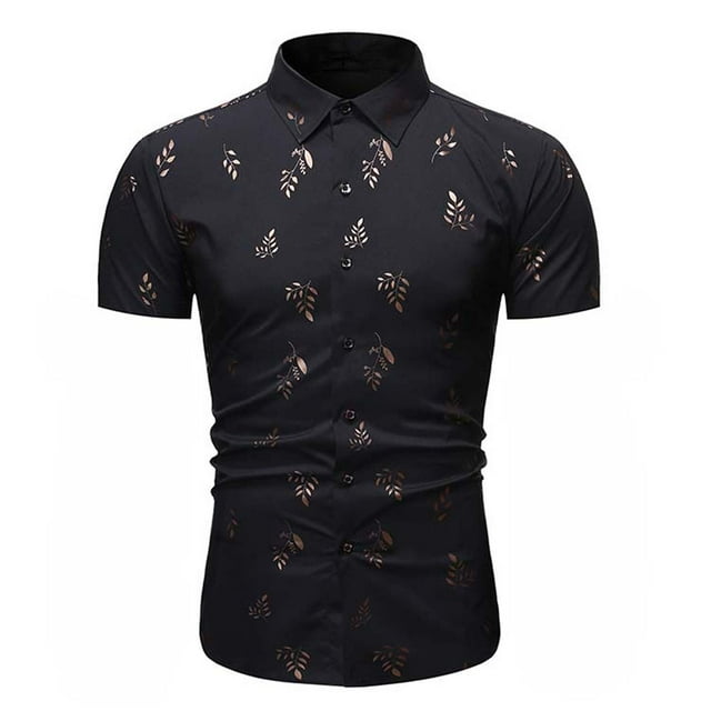 Camisa de manga corta con estampado de ramitas ajustadas para negocios con botones casuales para hombres Pompotops oipoqjl47677