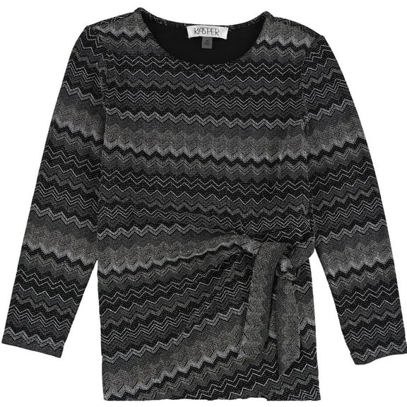 Kasper Womens Chevron Stripe Pullover Blouse, Black, Petite, PM