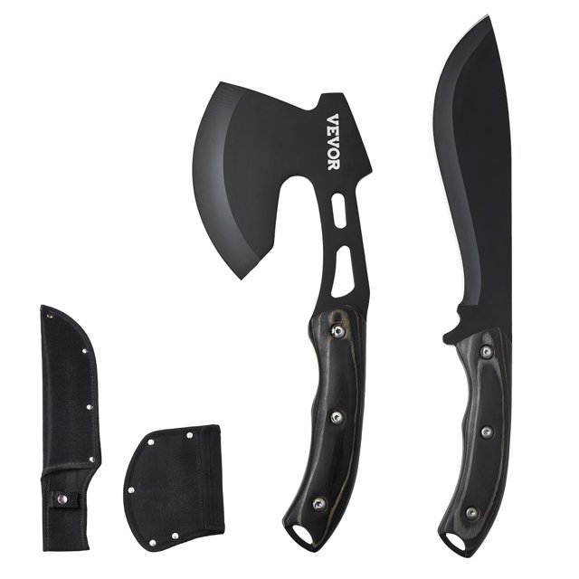 VEVOR Ensemble Couteau de Chasse et Hache Ensemble Combo Lame Fixe Fourreau Camping