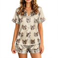 thumbnail image 2 of Womens Satin Pajamas Set Button Down 2 Piece Silk Pjs Shorts Set Bowknot Printed Notch Collar Sleepwear, 2 of 6