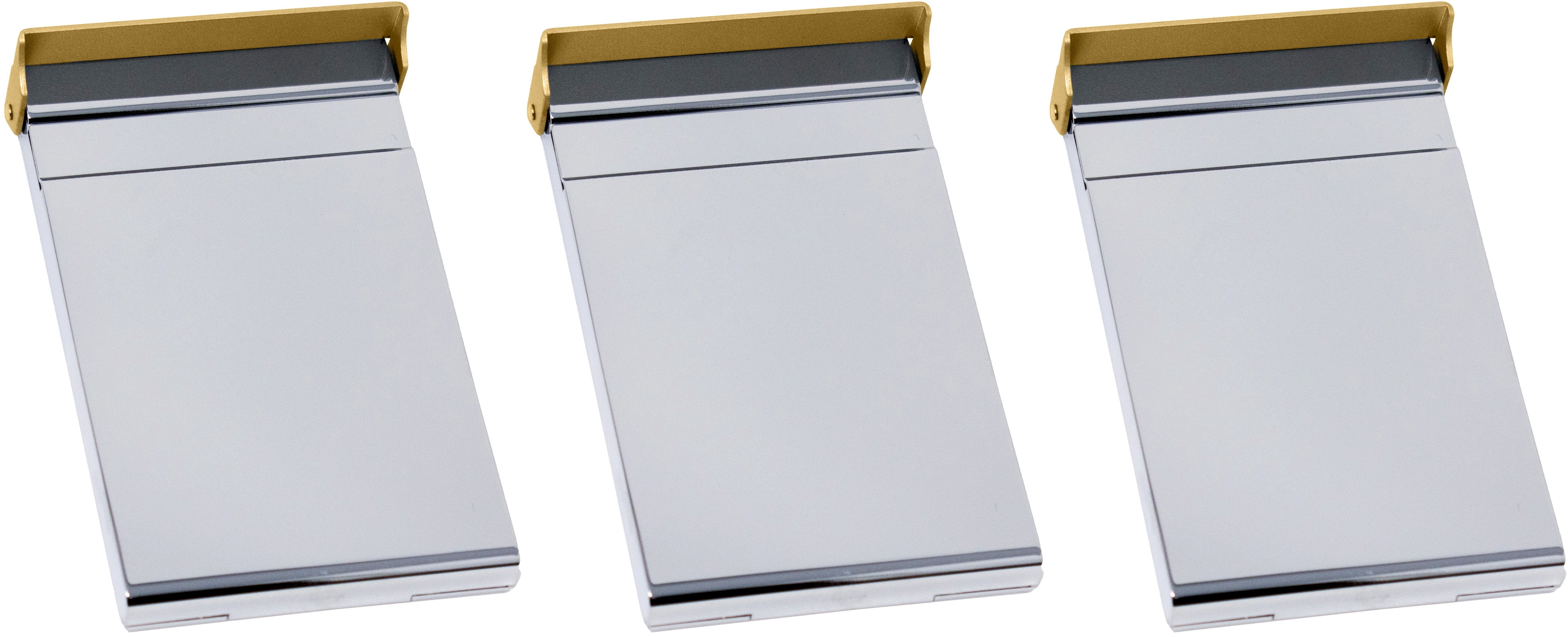 Set of 3 Brushed Metal Business Card Case Holders With Bar Closure Mechanism (Vertical, Silver Gold)