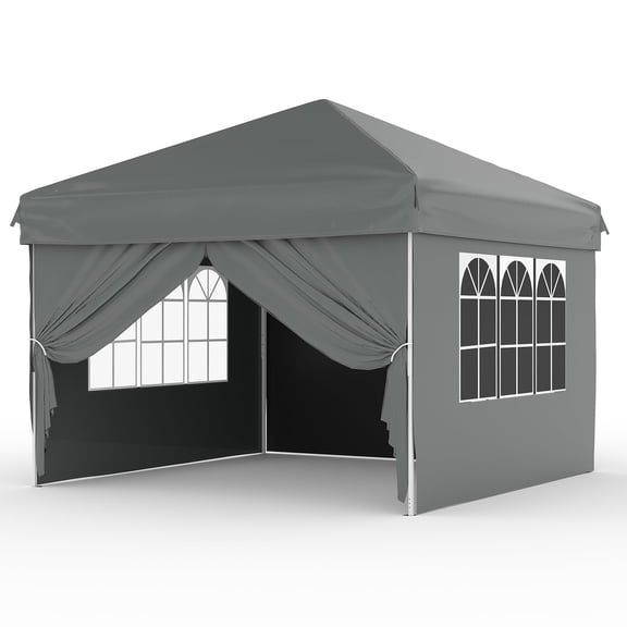 10x10 Pop Up Canopy Tent - 4 Removable Sidewalls, Waterproof Outdoor Shade Shelter, UPF 50  Sun Protection, Portable with Carry Bag, Sandbags, Guy Lines, Easy Setup, Parties, Grey