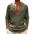 thumbnail image 2 of Men's V Neck Henley T-shirt Casual Loose Long Sleeve Shirts Basic Summer Beach T-shirts Fashion Streetwear, 2 of 6