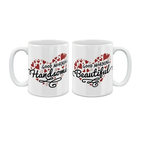 MUGBREW 11 Oz Ceramic Tea Cup Coffee Mug, Set of 2 Good Morning Beautiful + Good Morning (The Best Butt Ever)