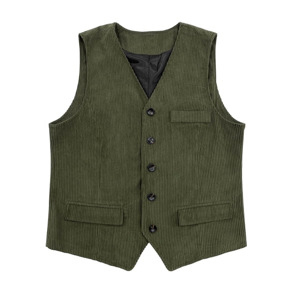LEKWK Men's Corduroy Suit Vests V-Neck Sleeveless Waistcoat Button Down formal Business Casual Gilet Slim Fit Wedding Party Groom Dress Tops With Pockets
