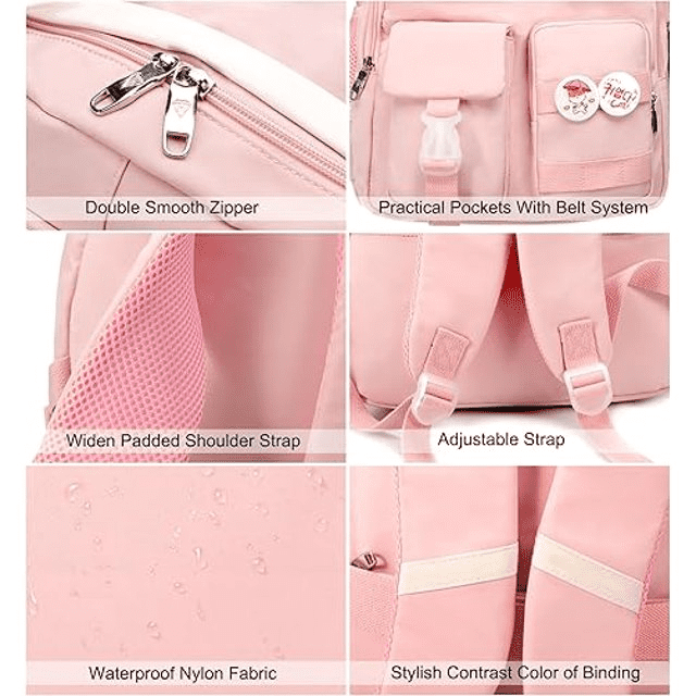 AO ALI VICTORY 3PCS-With lunch bag, pencil box Laptop Backpack 15.6 Inch Bag College Backpacks Backpack Set Anti Travel Back Pack Large Bookbags forTeens Women(Pink)