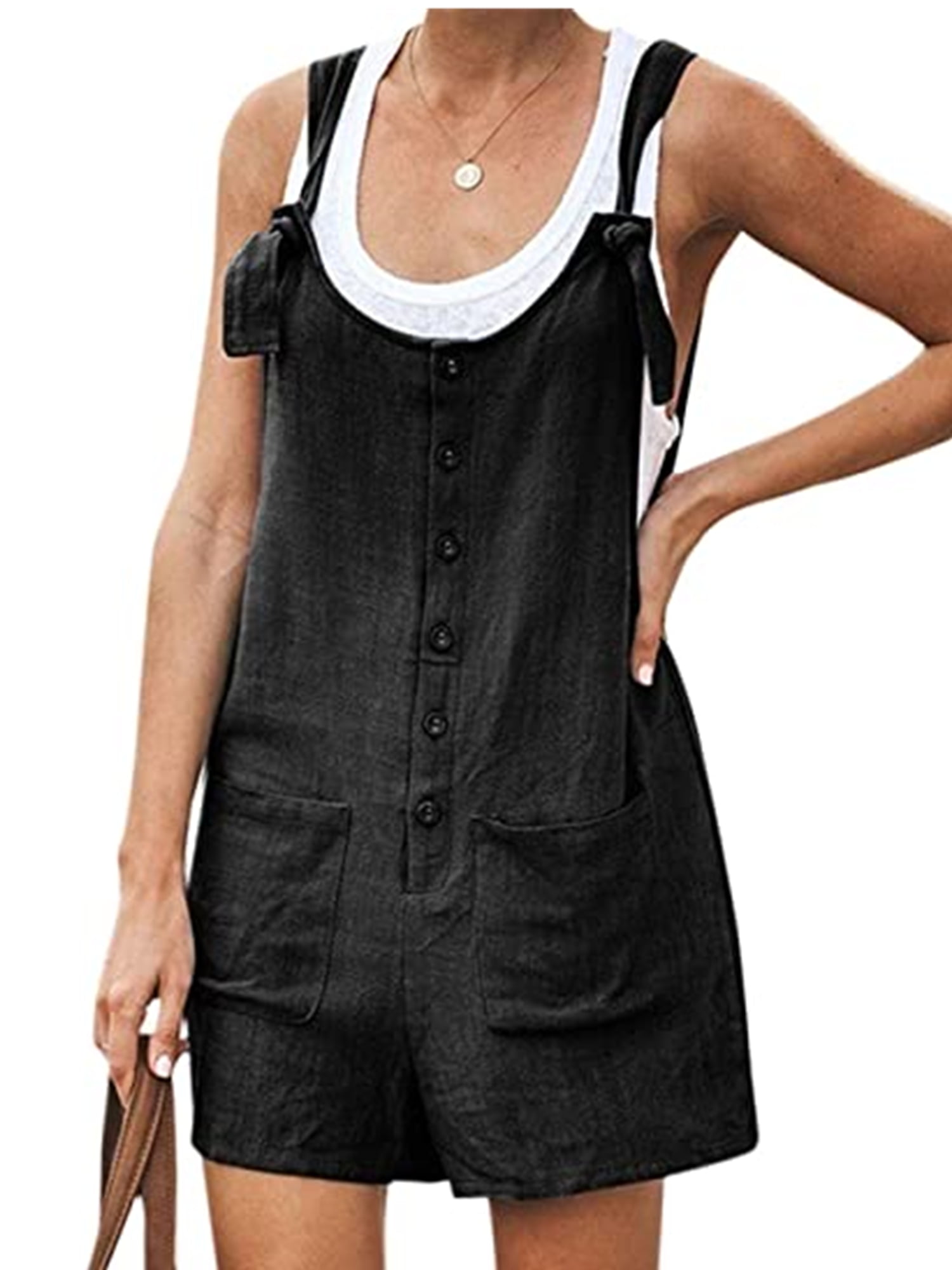 bibss Elegant Solid Jumpsuit Summer Fashion Sleeveless Jumpsuit Rompers Ladies Pockets Overalls Playsuit 