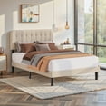 thumbnail image 3 of Asofer Queen Size Bed Frame with Adjustable Headboard, Upholstered Platform Bed, No Box Spring Needed, Beige, 3 of 11