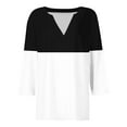 thumbnail image 4 of HAPIMO Women's 3/4 Sleeve Tees Outfits Loose Shirts Vacation Fashion Casual V Neck Pullovers Workout Color Block Tops Black XXXL, 4 of 5