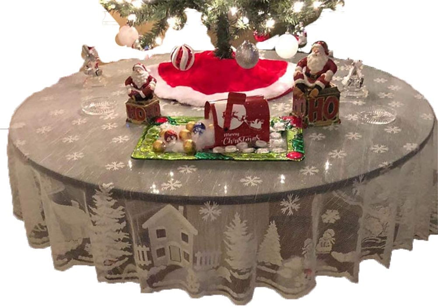EYIIYE Christmas Tablecloth for Round and Rectangle Table Floral Snow
