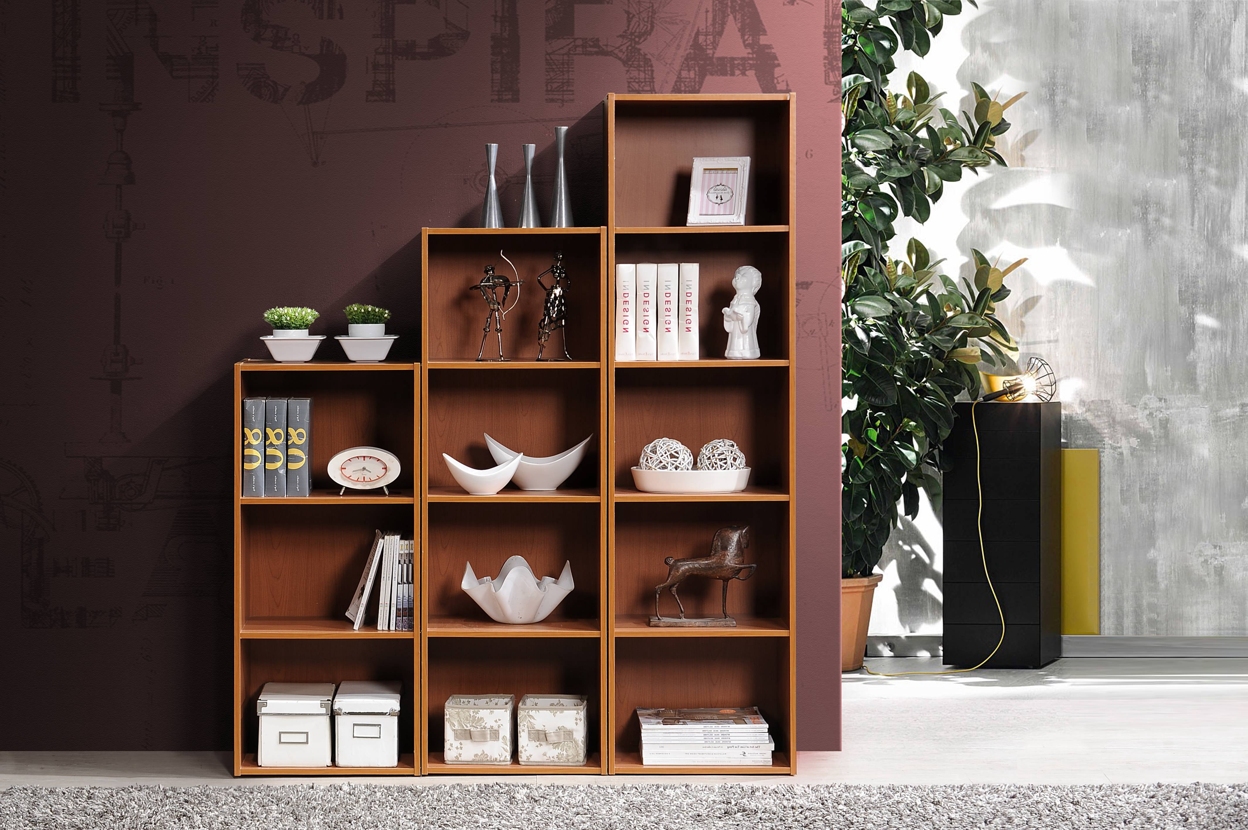 Hodedah 3-Shelf Bookcase in Cherry