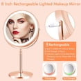 thumbnail image 2 of YUOY espejo de maquillaje con luz, espejo de tocador con luz LED y lupa de 10 aumentos, espejo de maquillaje recargable de doble cara de 8 pulgadas, oro rosa, 2 of 7