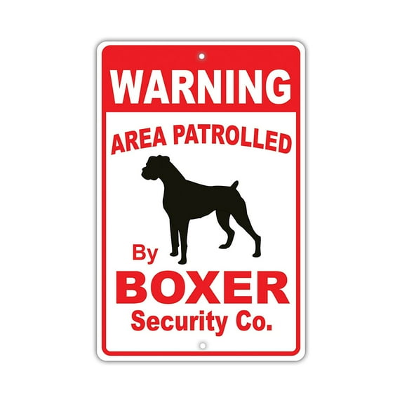 Warning Area Patrolled By Boxer Dog Owner Novelty Aluminum 12"x18" Sign