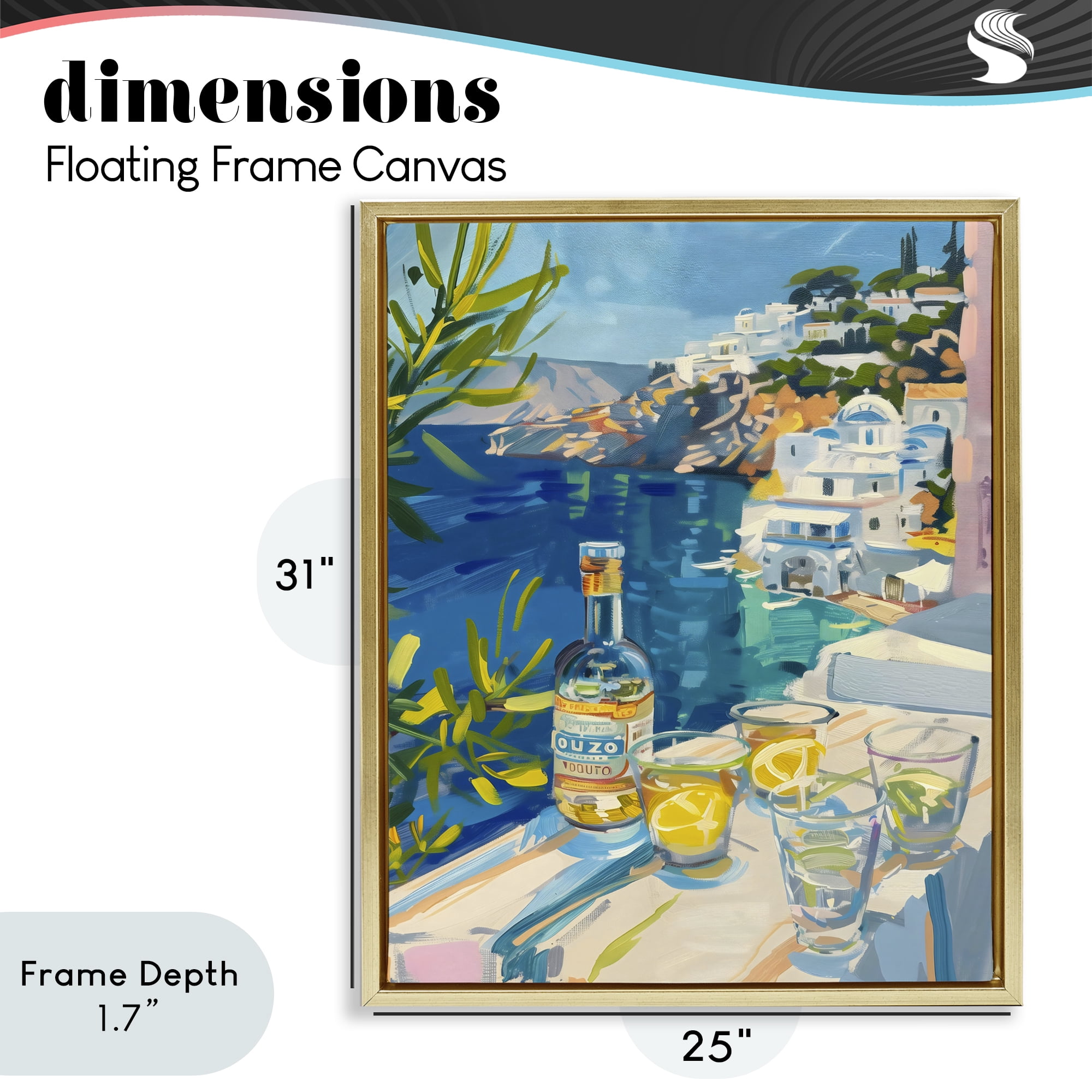 Stupell Industries Drink By The Sea Balcony Gold Framed Floater Canvas Wall Art, design by The Prints Vibe