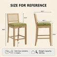 thumbnail image 2 of French Country Rattan Counter Height Stools, Linen Upholstered Bar Stools Set of 2, Farmhouse Wooden Barstools with Cane Back, Olive Kitchen Island Chairs, Sillas para Barra de Cocina (Olive, 2 Pcs), 2 of 8
