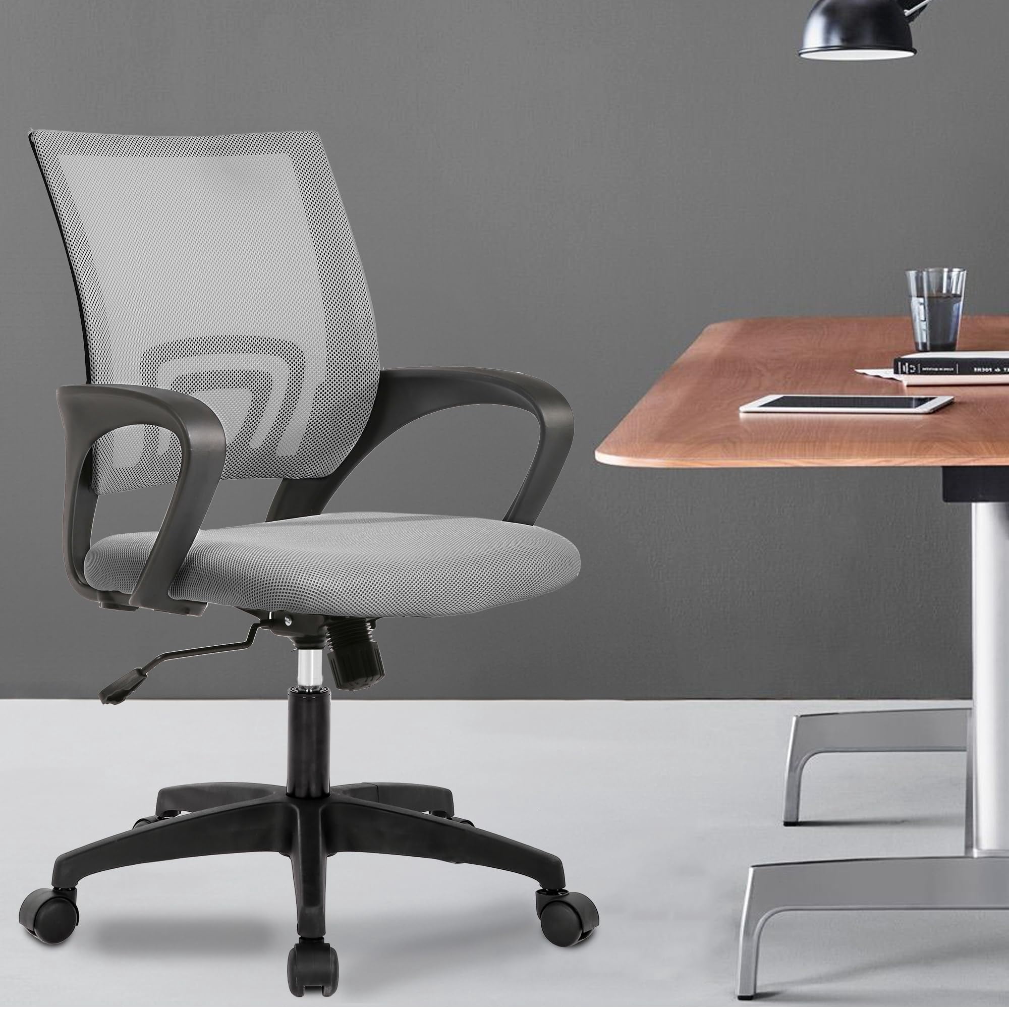 YRLLENSDAN Conference Room Chair Mesh Office Chair with Wheels Rolling Desk Chair with Arms Mesh Computer Chair for 250lb Adults Study Chair Adjustable Height,Gray