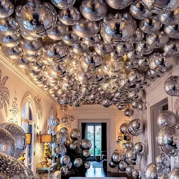 18pcs Silver Mirror Ball Balloon Set - Metallic Reflective Party Decorations with 18 Sizes, Mixed Colors, Perfect for Weddings, Birthdays, Christmas
